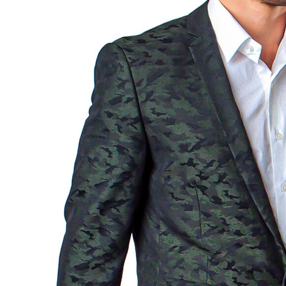 Dark Green Mens Slim Fit Blazer Jacket Tinted Camouflage - Picture 2 of 5